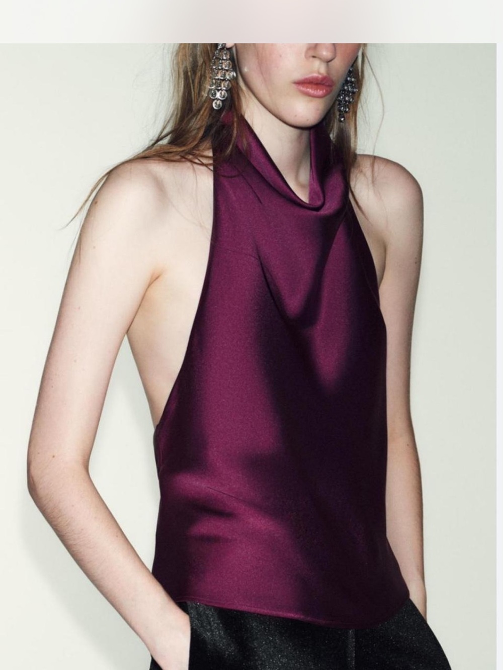 Zara Plum Satin Halter Neck Top